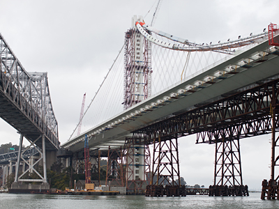 The old and new eastern spans of the Bay Bridge. (Deborah Svoboda/KQED)