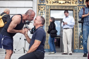 Crispin Hollings proposes marriage to Luis Casillas after the Supreme Court's Prop. 8 ruling on June 26. (Photo: Deborah Svoboda/KQED)