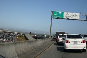 Commuter traffic backs up approaching the toll plaza to the San Francisco-Oakland Bay Bridge on July 2, 2013 in Oakland, California.