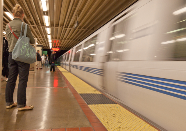 A train pulls into Oakland's MacArthur station. (Deborah Svoboda/KQED)