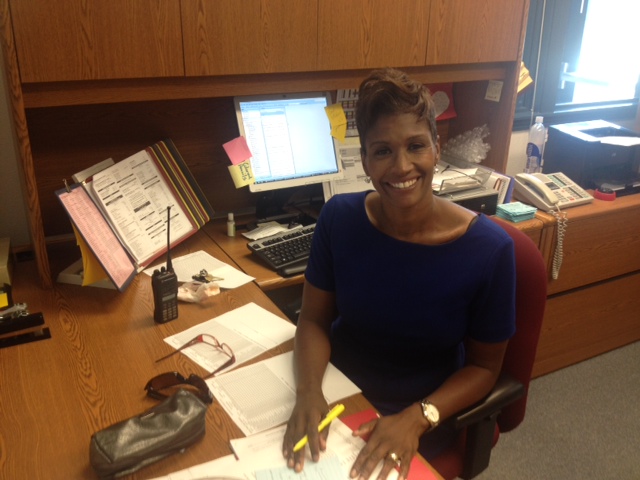 Irene B. West Elementary School Principal Mechale Murphy sits in her campus office before classes start. 