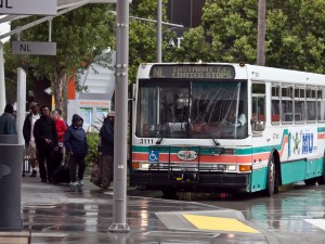 An AC Transit bus at the Transbay terminal in San Francisco (Deb Svoboda/KQED)