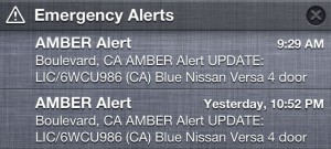Amber Alert as it appeared on an iPhone. 