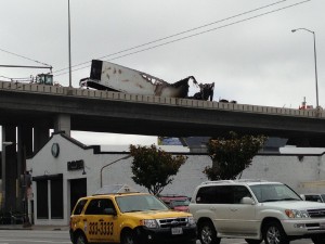 The burned big rig that caused the massive backup on I-80 Monday. (Photo: Darlene Jang)