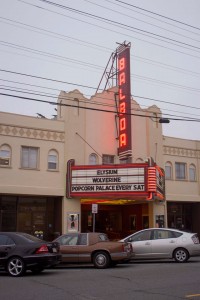 The Balboa Theatre’s glowing lights illuminate the street from blocks away, but operators say the theater could go dark if it can’t pay to install digital projection equipment. (Victor Casillas Valle/Ocean Beach Bulletin)
