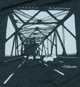 Detail of the Oakland Bridge t-shirt Carol Klammer designed for Oaklandish. (Courtesy of: Oaklandish)