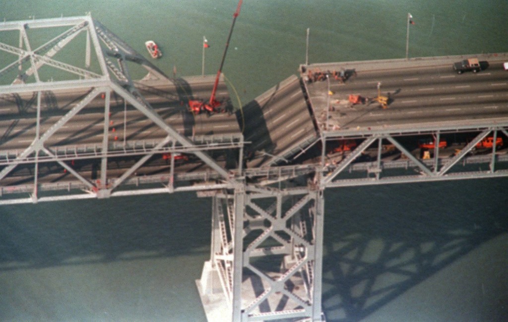 Collapsed section of Bay Bridge caused by 1989 Loma Prieta earthquake. (Gary Weber/AFP/Getty Images)