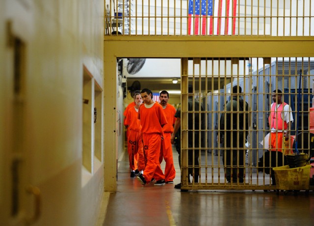 Prisoners at Chino State Prison, one of many California correctional institutions with a history of severe overcrowding. (Kevork Djansezian/Getty Images)