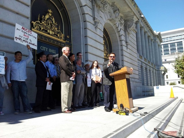 State and local teachers' unions said they will file a suit against the accrediting agency that is threatening to shut down CCSF next summer. (Alex Emslie/KQED)