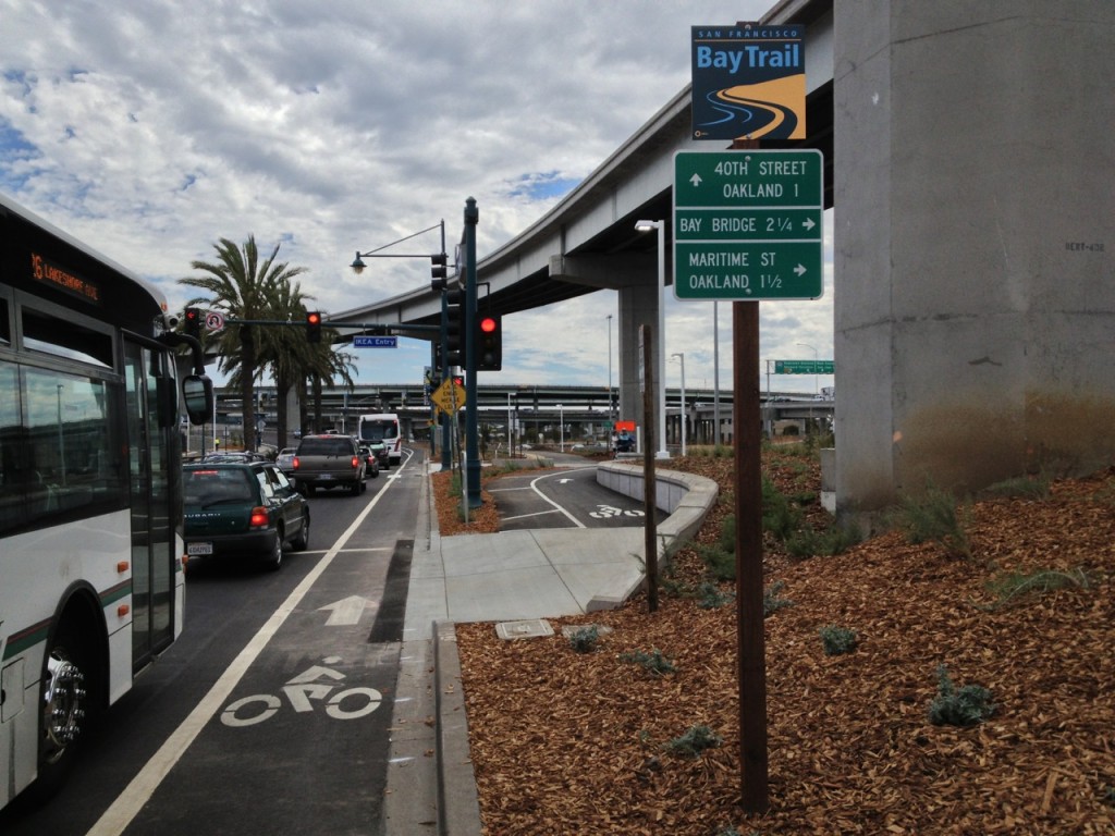 Access to the Bay Bridge Bike Trail from the west side of southbound Shellmound Street in Emeryville. (Dan Brekke/KQED)