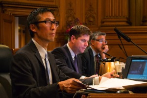 San Francisco City Supervisors Eric Mar, Mark Farrell and John Avalos at hearing on the economic impact of CCSF.
