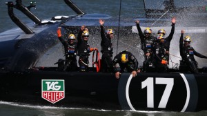 Oracle Team USA celebrates after defending the cup. (Justin Sullivan/Getty Images) 