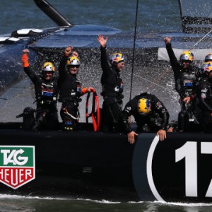 Oracle Team USA celebrates after completing its successful defense of the America's Cup up. (Justin Sullivan/Getty Images)