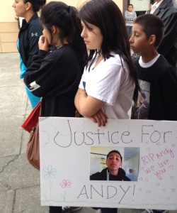 Marchers at the rally protesting the shooting of 13-year-old Andy Lopez today in Santa Rosa. (Rachel Dornhelm / KQED)