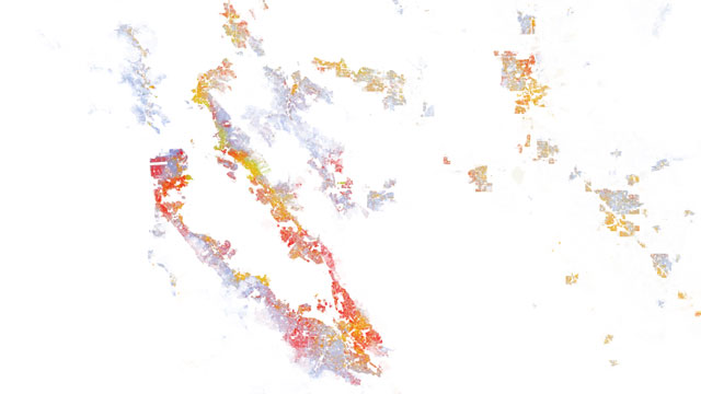 A map produced by demographic researchers at the Weldon Cooper Center for Public Service shows geographical distribution, population density and racial diversity in the U.S.