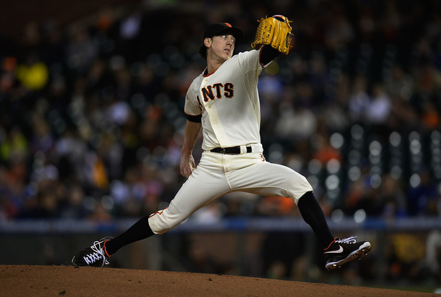 Giants' pitcher Tim Lincecum in action against the Los Angeles Dodgers in September. (Thearon W. Henderson/Getty Images)