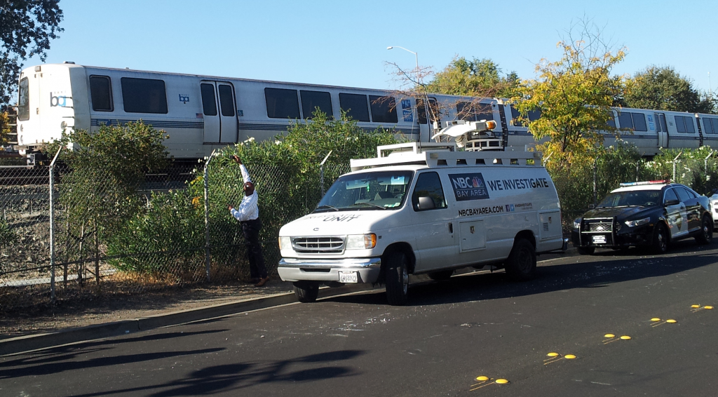 The BART train involved in an accident Saturday that killed two workers inspecting the tracks. (Alex Emslie/KQED). 