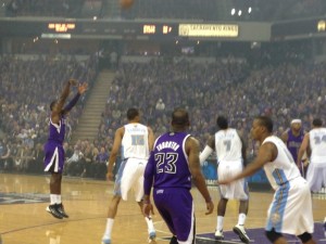 The Kings beat the Nuggets 90-88 in Wednesday's home opener. (Scott Detrow / KQED)