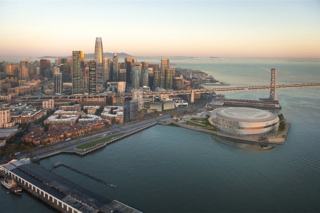 The Golden State Warriors's latest rendering of their proposed new arena on the San Francisco Waterfront. (Golden State Warriors)