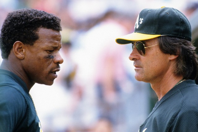 Former Oakland A's Manager Tony La Russa, right, with outfielder Rickey Henderson in 1994. 
