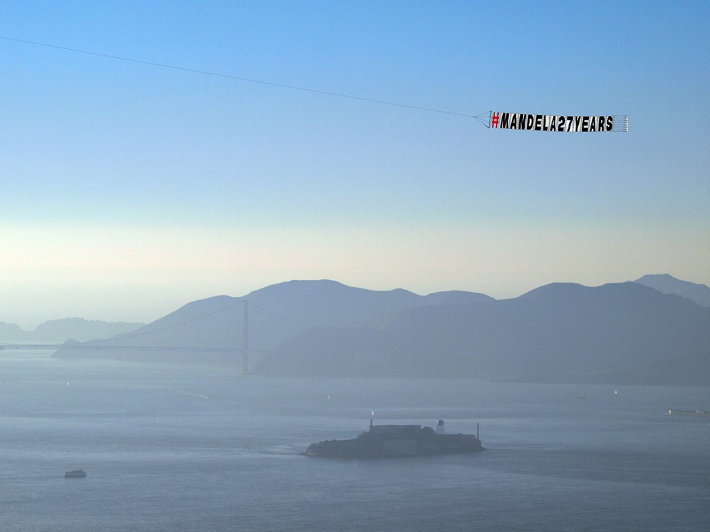 The memorial flight flew over landmarks like Alcatraz Island. (Tawanda Kanhema)