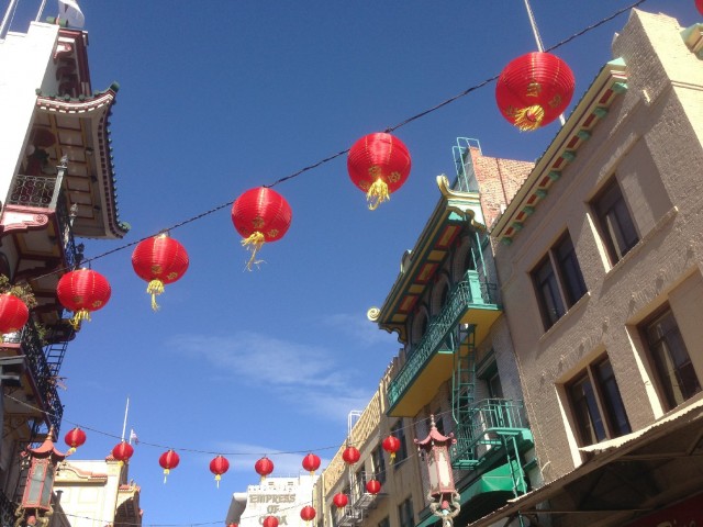 Grant Avenue, the main commercial strip of San Francisco's Chinatown, is decked out for the Lunar New Year. (Patricia Yollin/KQED)