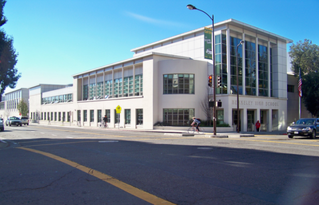 Berkeley High School, which has had reported incidents of guns on campus in the past, will, like all BUSD schools, benefit from new spending on safety improvements.(Wikimedia Commons/Berkeleyside)