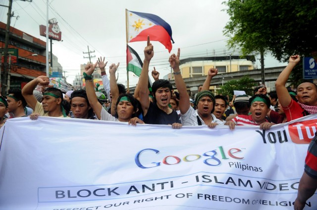 Filipino Muslims in September 2012, part of worldwide protest against an anti-Muslim film produced in the United States. (Noel Celis/AFP-Getty Images)
