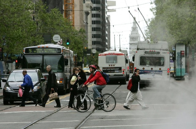Pedestrians in downtown San Francisco. (Justin Sullivan/Getty Images)