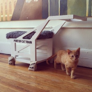 This pop-up installation was a preview of what Oakland's Cat Town Cafe might look like when it opens later in 2014. The custom-built cat bed/play structure pays homage to the Port of Oakland's iconic cranes.  (Adam Myatt/Cat Town Cafe)