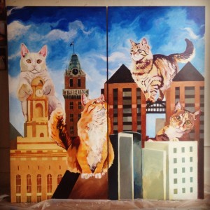 Cats take over Oakland in a mural by Megan Kott and Justin Devine.  (Adam Myatt/Cat Town Cafe)
