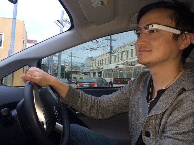 Bay Area bar owners and lawmakers in several states want to ban Glass. Developer Shane Walker has been wearing Glass since last September.  (Aarti Shahani/KQED)