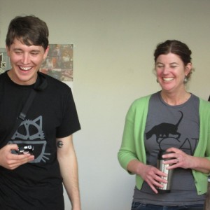 Cafe co-founders Adam Myatt of Hoodcats and Ann Dunn of Cat Town rescue. (Nina Thorsen/KQED)