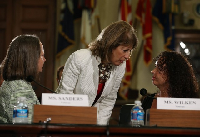 Rep. Jackie Speier (D-CA) spoke with military sexual assault survivors during a House Veteran Affairs Subcomittee on Capitol Hill. (Mark Wilson/Getty Images)