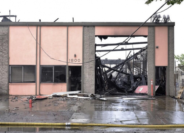 The aftermath of a five-alarm fire in West Berkeley. (Pete Rosos/Berkeleyside)