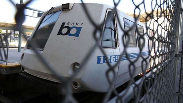 A BART train sits idle at the Millbrae station during a BART strike on July 3, 2013. 