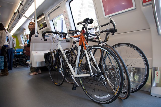 Each new car will contain a bike rack that can hold three bicycles (Mark Andrew Boyer/KQED)