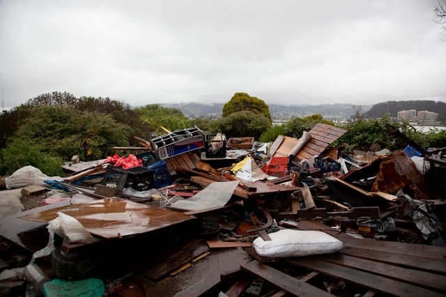 Debris from a former Albany Bulb campsite. (Mark Andrew Boyer/KQED)
