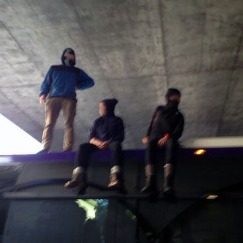 Protesters on top of a Yahoo bus Wednesday. (Defend the Bay)