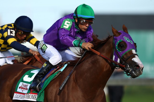 California Chrome, winner of the Kentucky Derby on May 3, was flown to Maryland for Saturday's Preakness. (Andy Lyons/Getty Images)