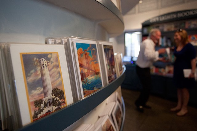 Postcards are on display in Coit Tower's new gift shop (Mark Andrew Boyer / KQED)