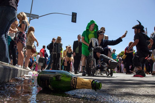 Although police took steps to curb alcohol consumption, there was still plenty of booze to go around (Mark Andrew Boyer / KQED)