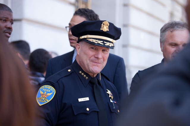 San Francisco Police Chief Greg Suhr, shown here in 2013, was among those who spoke at USF about problems with witness identification. (Deborah Svoboda/KQED)