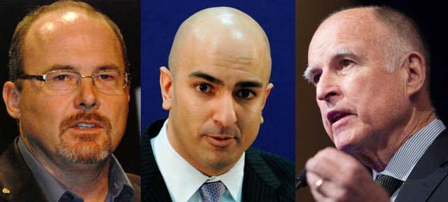 From left to right: Assemblyman Tim Donnelly (Erin Tyler/Flickr),  Neel Kashkari (Jonathan Ernst/Getty Images), Governor Jerry Brown (Jim Watson/AFP/Getty Images)