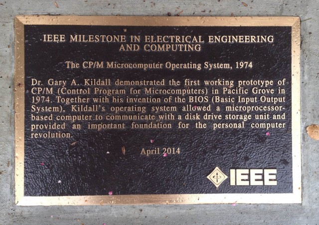 Plaque honoring Gary Kildall, who developed pioneering operating system for personal computers. (Krista Almanzan/KQED)