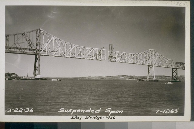 A view of the suspended span of the Bay Bridge, dated March 22, 1936. (Courtesy: The Bancroft Library, UC Berkeley)