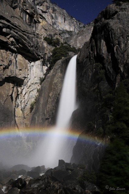Not often visible to the naked eye, Yosemite's moonbow is best captured with a long-exposure photograph. (Courtesy of John Senser)