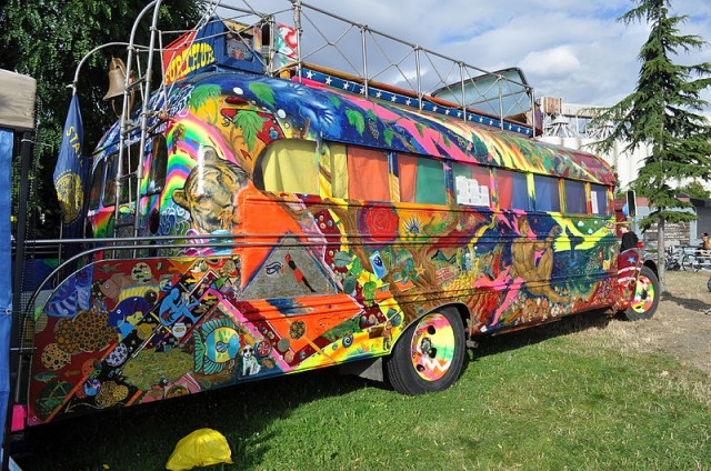 Ken Kesey's replica of the bus he used to tour across the United States in the mid-1960s. (Joe Mabel/Wikimedia Commons)