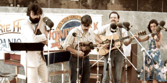 Garrison Keillor and the Powdermilk Biscuit Band perform at an outdoor show in Saint Paul, MN, circa 1977. (Courtesy of PHC)