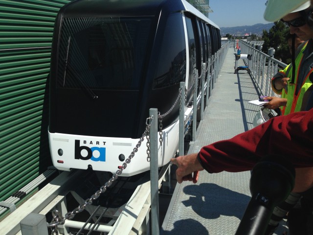 One of the trains for BART's Oakland Airport Connector. (Isabel Angell/KQED)